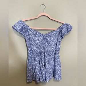 White and blue peplum-style top small